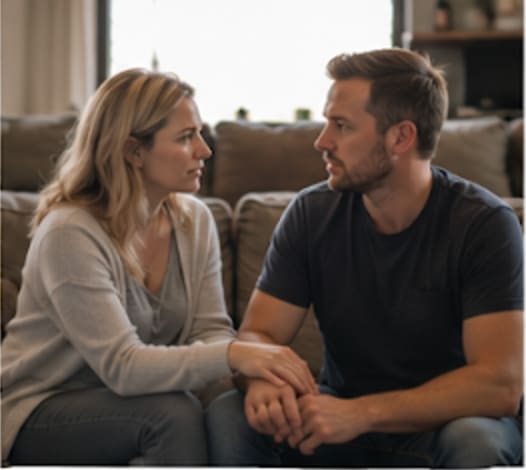 Two people in an honest conversation during a counseling session